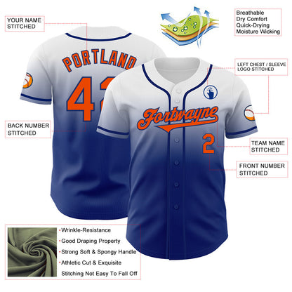 Custom White Orange-Royal Authentic Fade Fashion Baseball Jersey - Sky-Custom