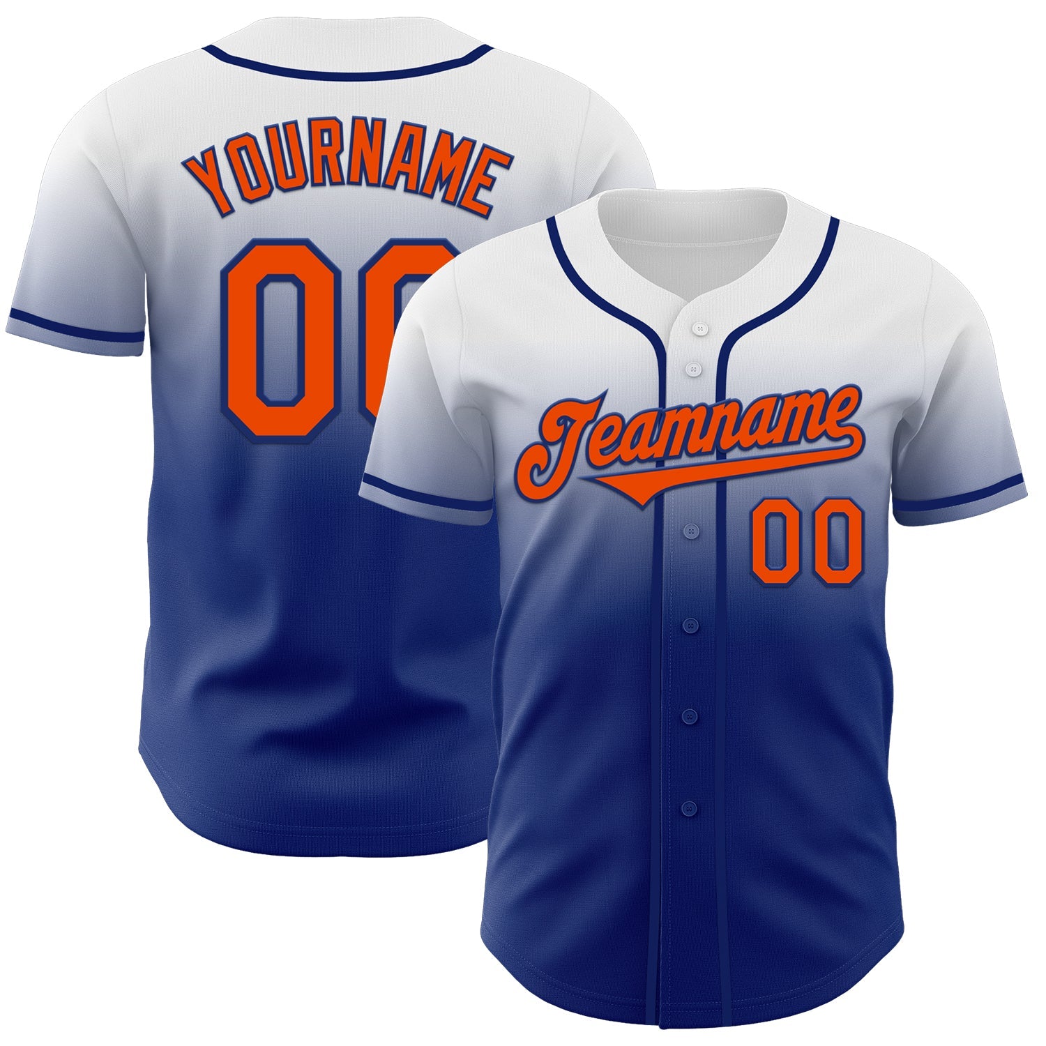 Custom White Orange-Royal Authentic Fade Fashion Baseball Jersey - Sky-Custom