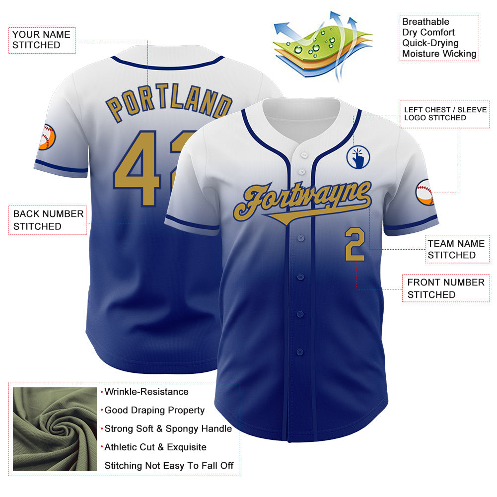 Custom White Old Gold-Royal Authentic Fade Fashion Baseball Jersey - Sky-Custom