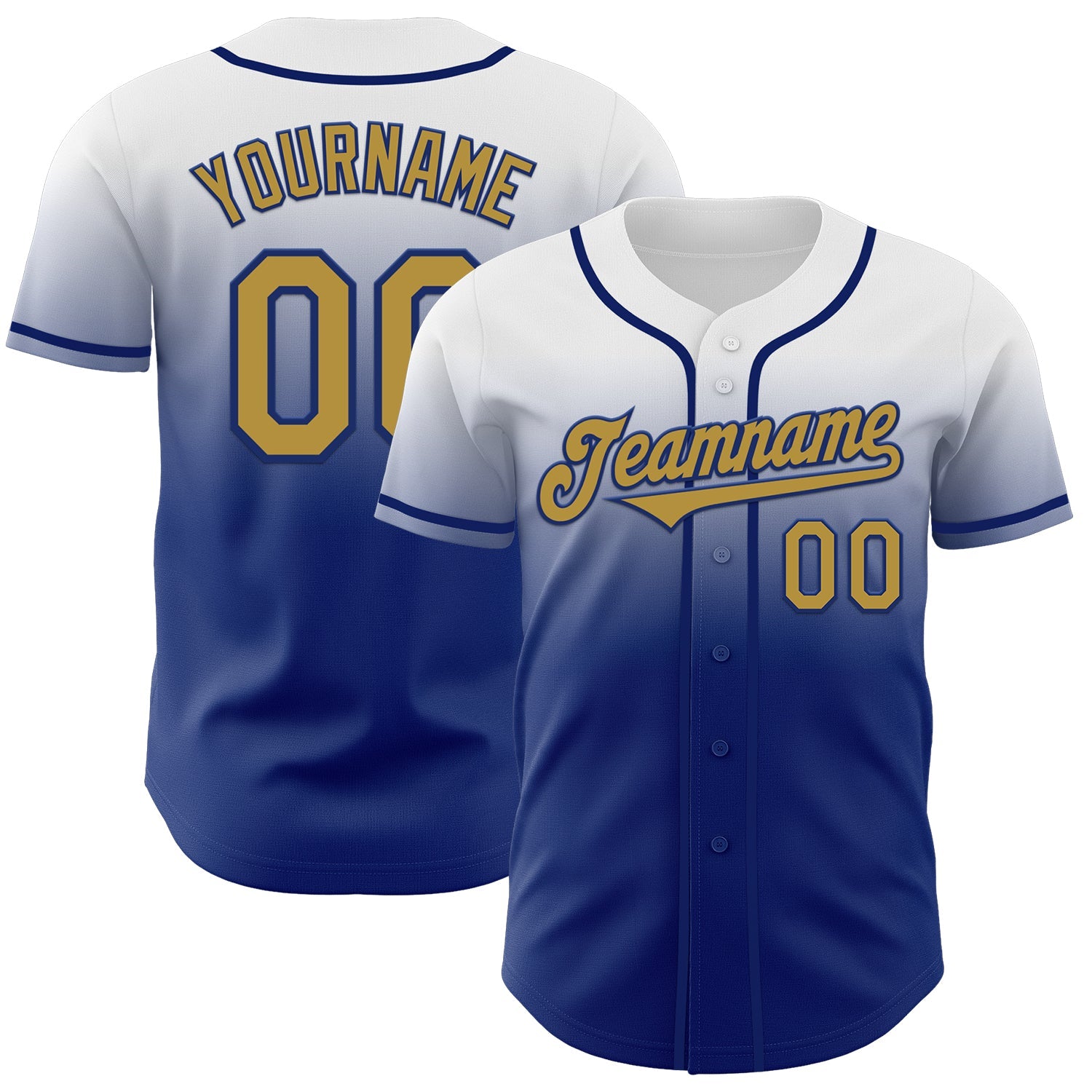Custom White Old Gold-Royal Authentic Fade Fashion Baseball Jersey - Sky-Custom
