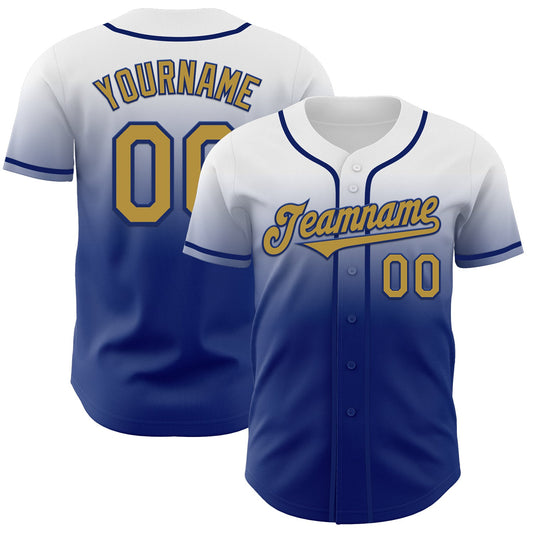 Custom White Old Gold-Royal Authentic Fade Fashion Baseball Jersey - Sky-Custom