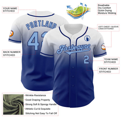 Custom White Light Blue-Royal Authentic Fade Fashion Baseball Jersey - Sky-Custom