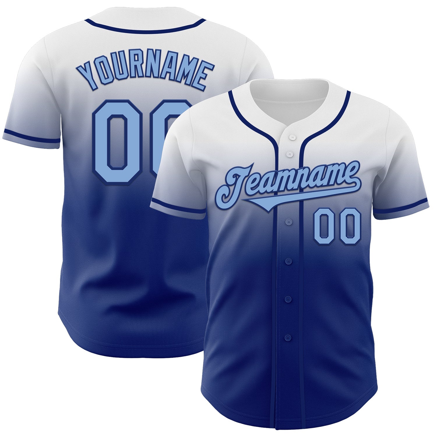 Custom White Light Blue-Royal Authentic Fade Fashion Baseball Jersey - Sky-Custom