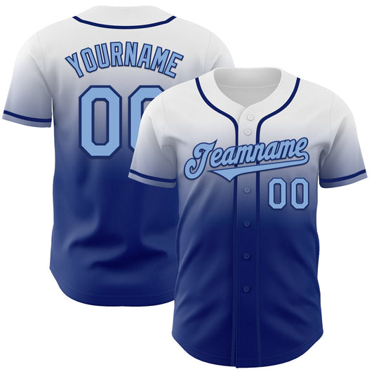 Custom White Light Blue-Royal Authentic Fade Fashion Baseball Jersey - Sky-Custom