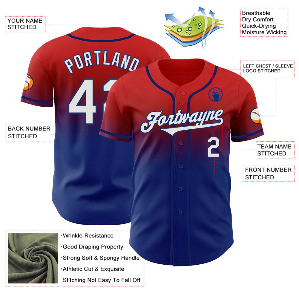 Custom Red White-Royal Authentic Fade Fashion Baseball Jersey - Sky-Custom