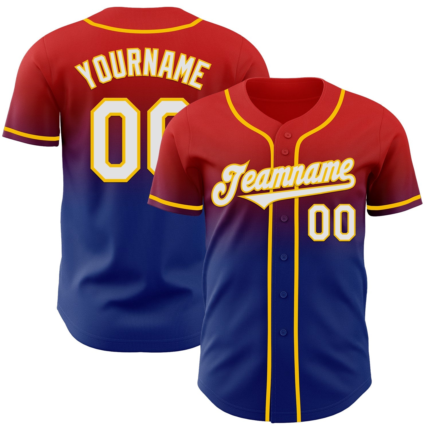 Custom Red White Royal-Yellow Authentic Fade Fashion Baseball Jersey - Sky-Custom