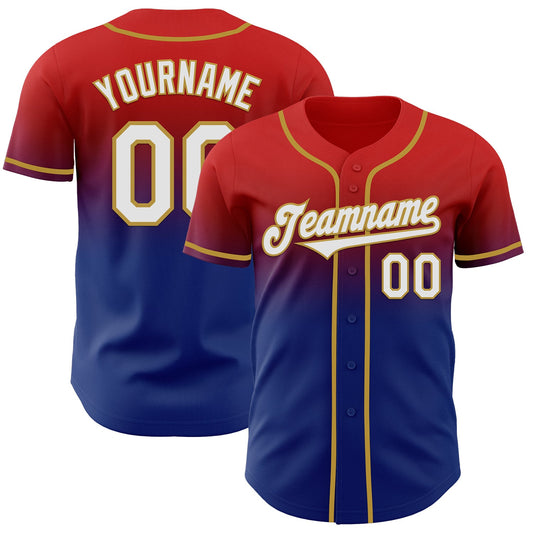 Custom Red White Royal-Old Gold Authentic Fade Fashion Baseball Jersey - Sky-Custom