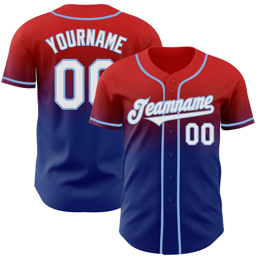 Custom Red White Royal-Light Blue Authentic Fade Fashion Baseball Jersey - Sky-Custom