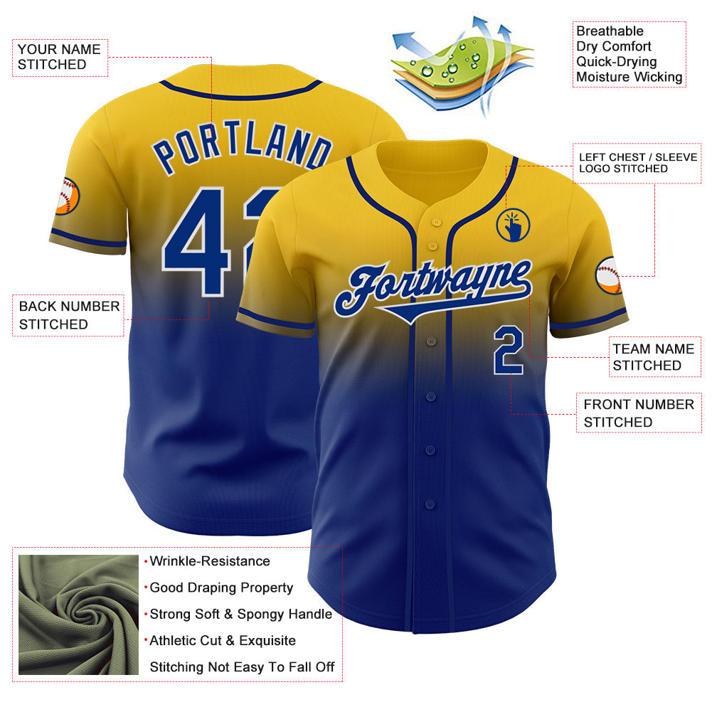 Custom Yellow Royal-White Authentic Fade Fashion Baseball Jersey - Sky-Custom