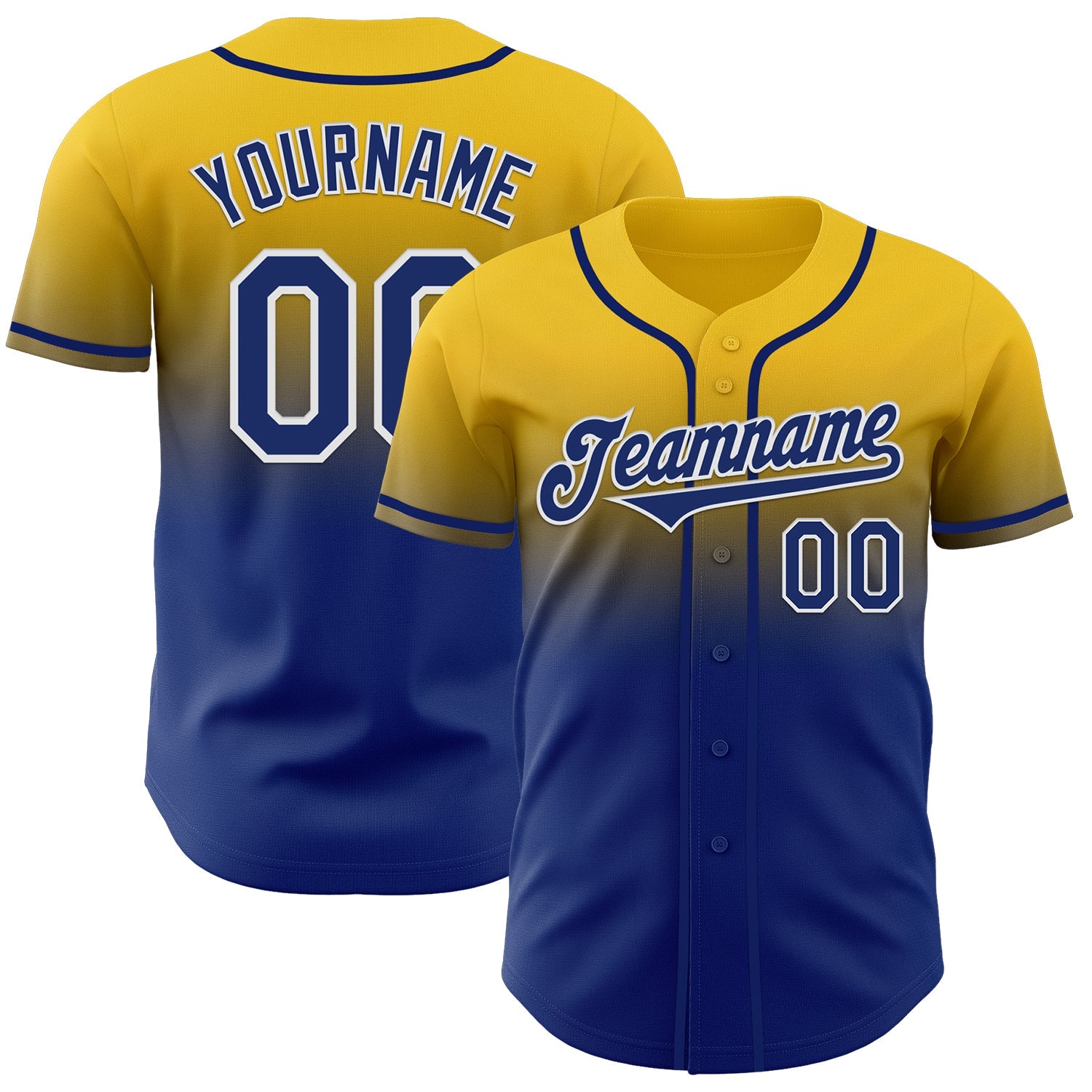 Custom Yellow Royal-White Authentic Fade Fashion Baseball Jersey - Sky-Custom