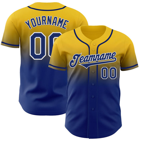 Custom Yellow Royal-White Authentic Fade Fashion Baseball Jersey - Sky-Custom
