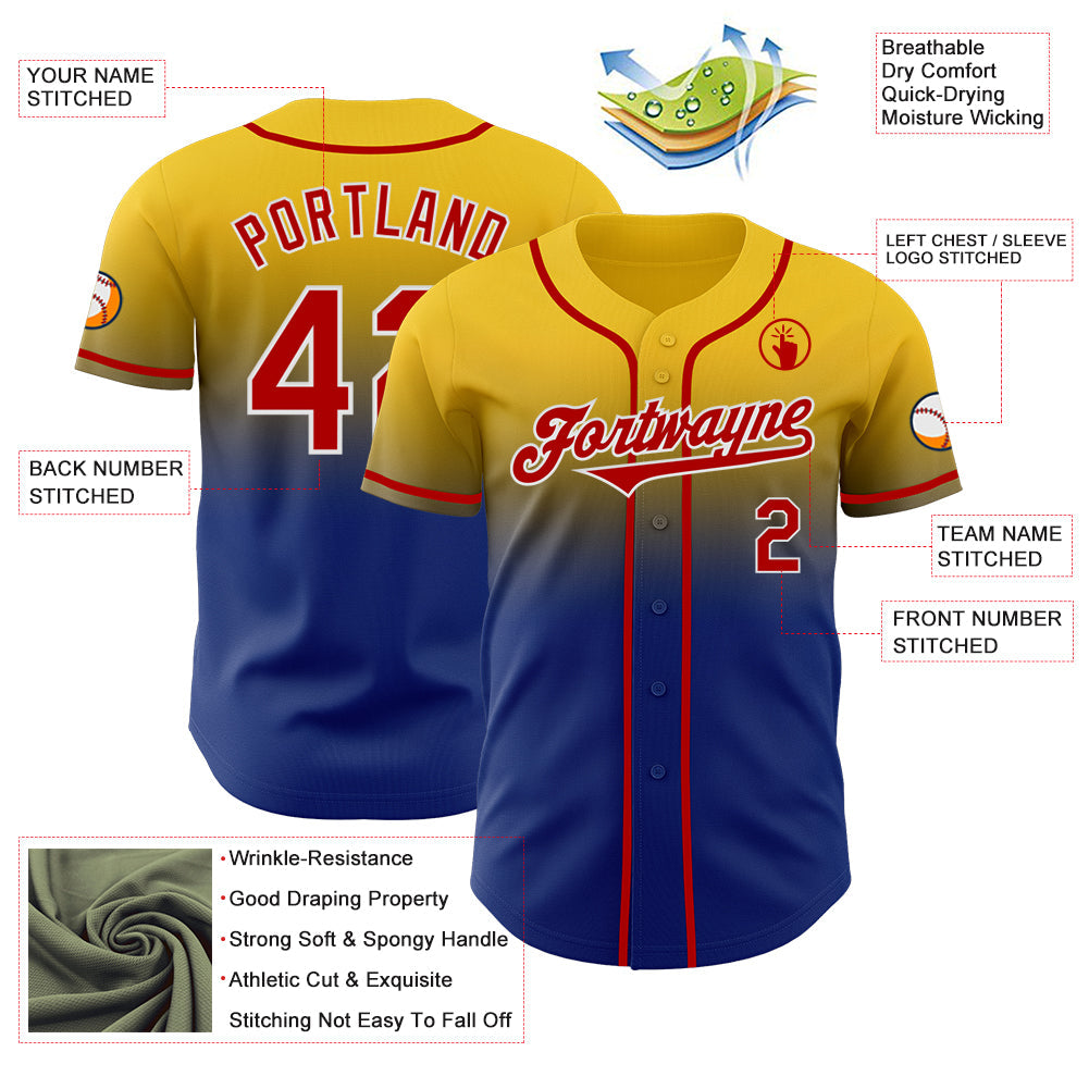 Custom Yellow Red Royal-White Authentic Fade Fashion Baseball Jersey - Sky-Custom