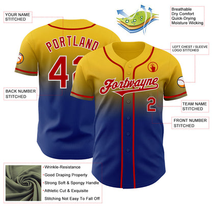 Custom Yellow Red Royal-White Authentic Fade Fashion Baseball Jersey - Sky-Custom