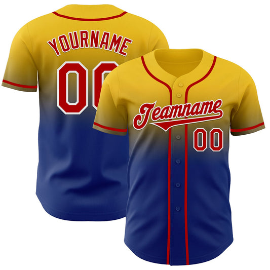 Custom Yellow Red Royal-White Authentic Fade Fashion Baseball Jersey - Sky-Custom
