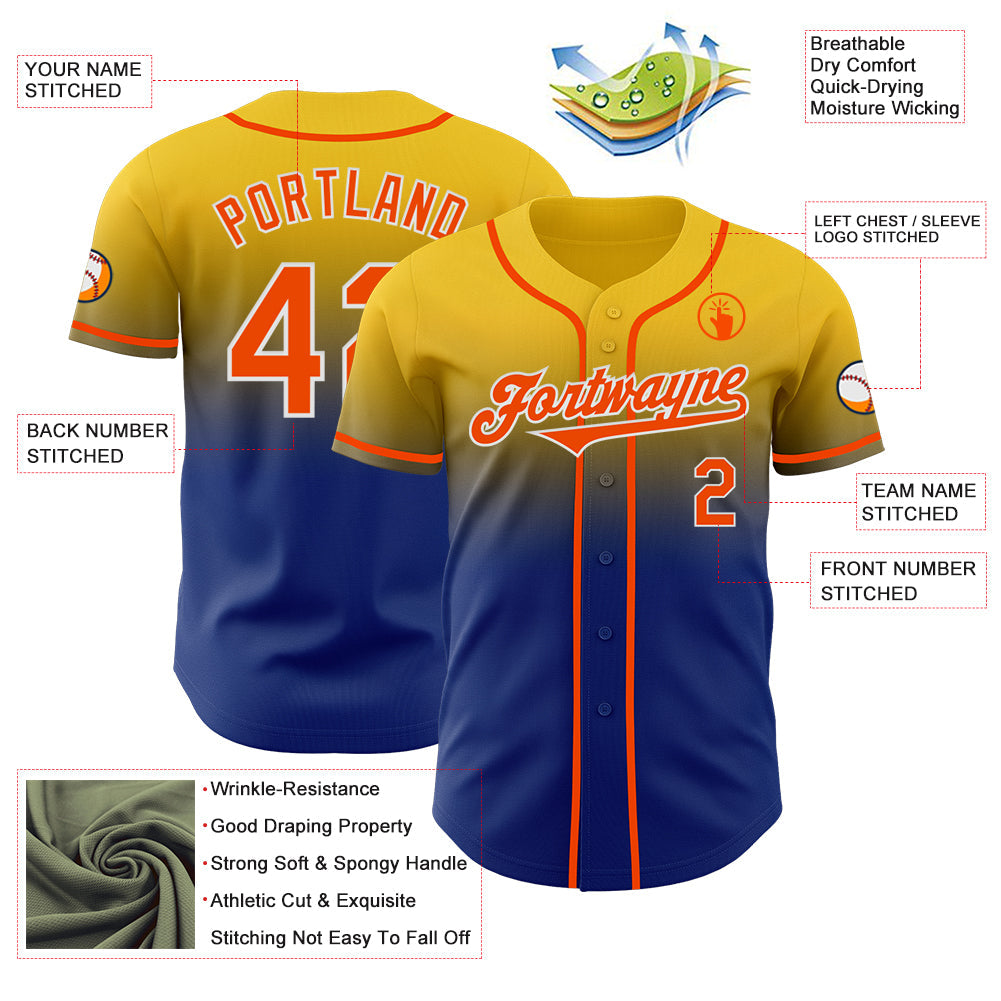 Custom Yellow Orange Royal-White Authentic Fade Fashion Baseball Jersey - Sky-Custom