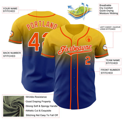 Custom Yellow Orange Royal-White Authentic Fade Fashion Baseball Jersey - Sky-Custom