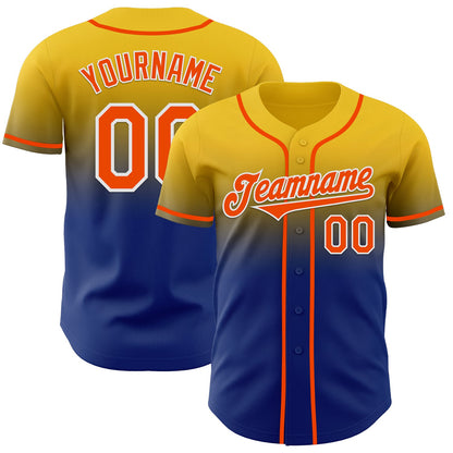 Custom Yellow Orange Royal-White Authentic Fade Fashion Baseball Jersey - Sky-Custom