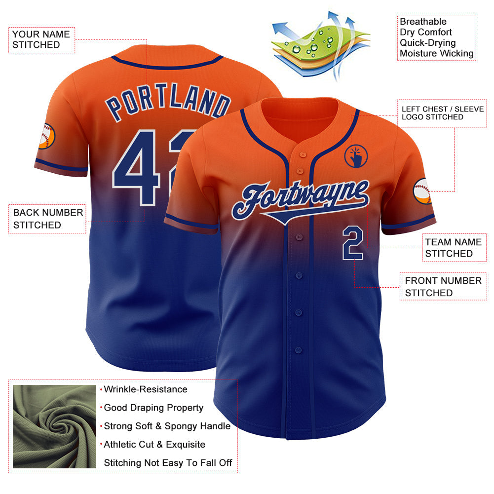 Custom Orange Royal-White Authentic Fade Fashion Baseball Jersey - Sky-Custom