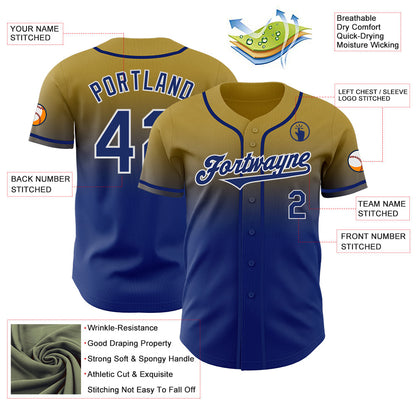 Custom Old Gold Royal-White Authentic Fade Fashion Baseball Jersey - Sky-Custom