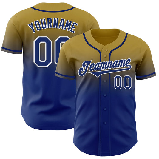 Custom Old Gold Royal-White Authentic Fade Fashion Baseball Jersey - Sky-Custom