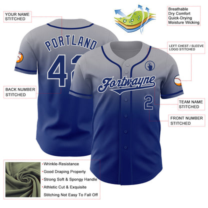 Custom Gray Royal-White Authentic Fade Fashion Baseball Jersey - Sky-Custom