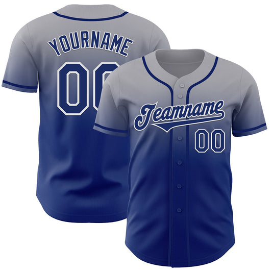 Custom Gray Royal-White Authentic Fade Fashion Baseball Jersey - Sky-Custom