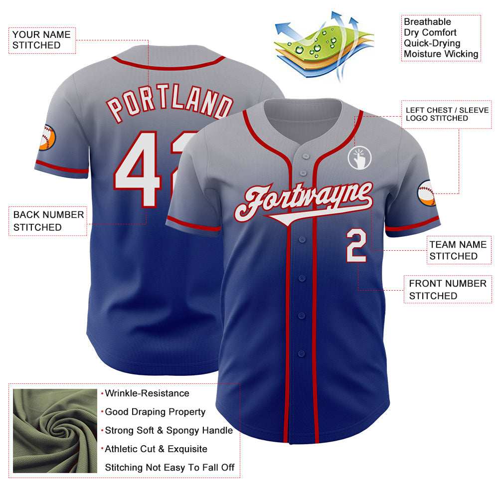 Custom Gray White Royal-Red Authentic Fade Fashion Baseball Jersey - Sky-Custom