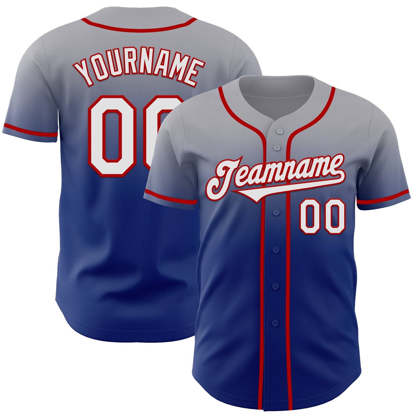 Custom Gray White Royal-Red Authentic Fade Fashion Baseball Jersey - Sky-Custom
