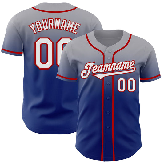 Custom Gray White Royal-Red Authentic Fade Fashion Baseball Jersey - Sky-Custom
