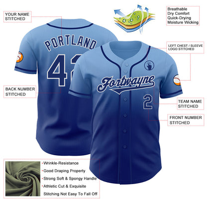 Custom Light Blue Royal-White Authentic Fade Fashion Baseball Jersey - Sky-Custom