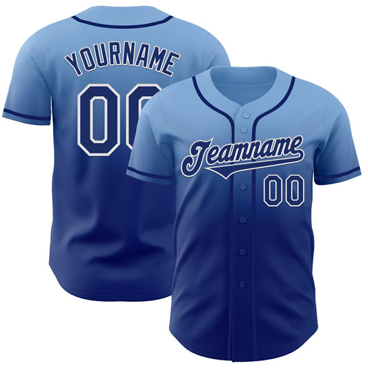 Custom Light Blue Royal-White Authentic Fade Fashion Baseball Jersey - Sky-Custom