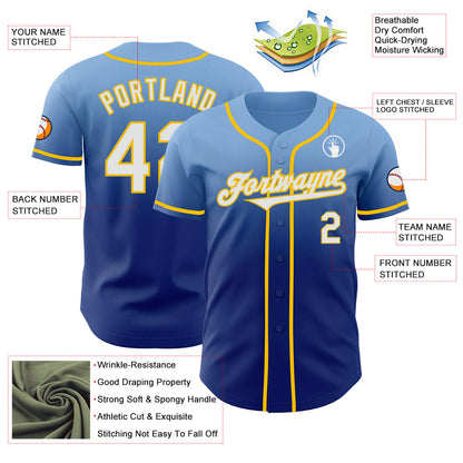 Custom Light Blue White Royal-Yellow Authentic Fade Fashion Baseball Jersey - Sky-Custom