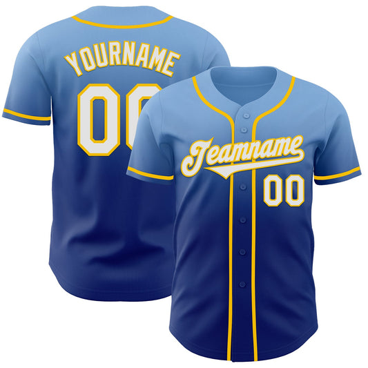 Custom Light Blue White Royal-Yellow Authentic Fade Fashion Baseball Jersey - Sky-Custom