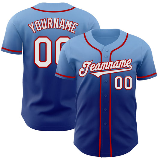 Custom Light Blue White Royal-Red Authentic Fade Fashion Baseball Jersey - Sky-Custom