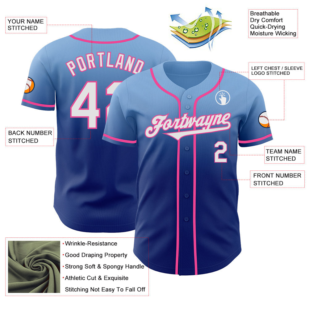 Custom Light Blue White Royal-Pink Authentic Fade Fashion Baseball Jersey - Sky-Custom