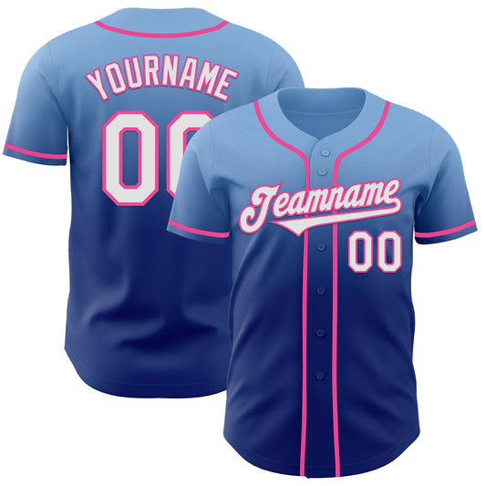Custom Light Blue White Royal-Pink Authentic Fade Fashion Baseball Jersey - Sky-Custom