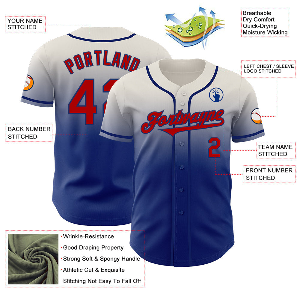 Custom Cream Red-Royal Authentic Fade Fashion Baseball Jersey - Sky-Custom