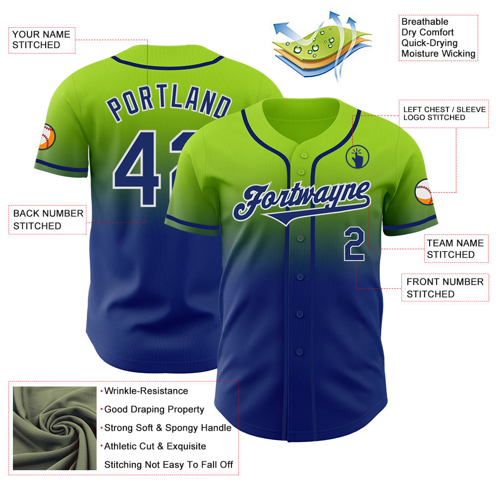 Custom Neon Green Royal-White Authentic Fade Fashion Baseball Jersey - Sky-Custom