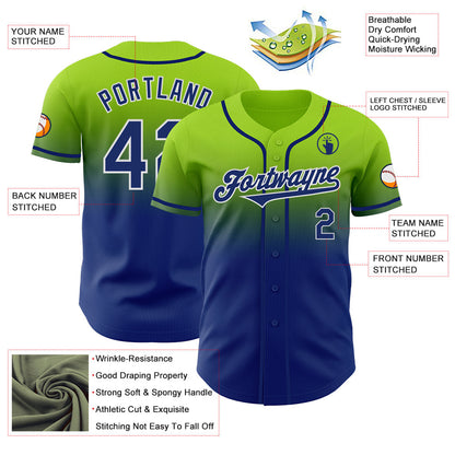 Custom Neon Green Royal-White Authentic Fade Fashion Baseball Jersey - Sky-Custom