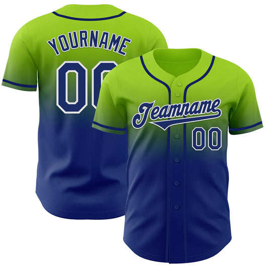 Custom Neon Green Royal-White Authentic Fade Fashion Baseball Jersey - Sky-Custom
