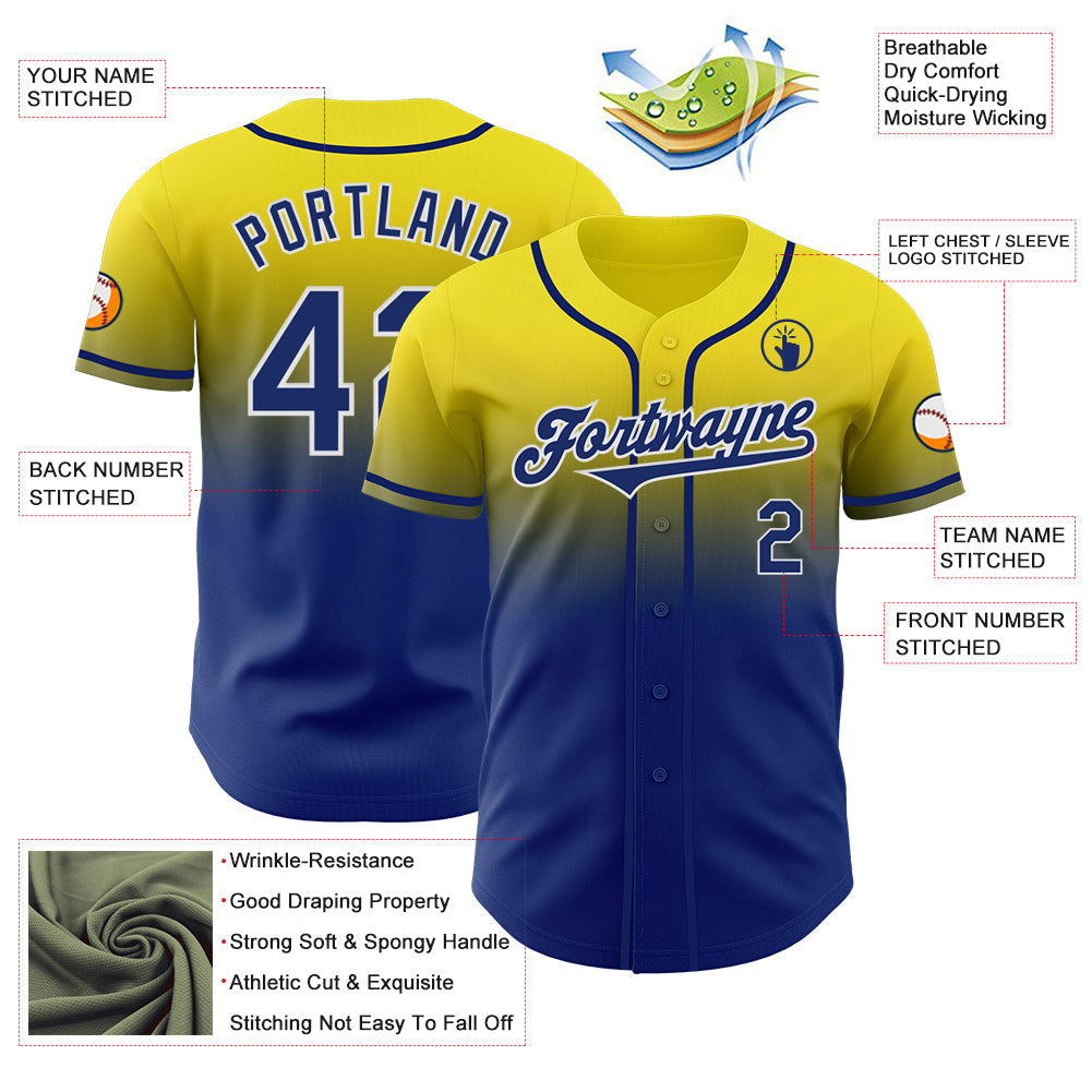 Custom Light Yellow Royal-White Authentic Fade Fashion Baseball Jersey - Sky-Custom