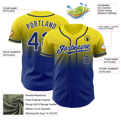 Custom Light Yellow Royal-White Authentic Fade Fashion Baseball Jersey - Sky-Custom