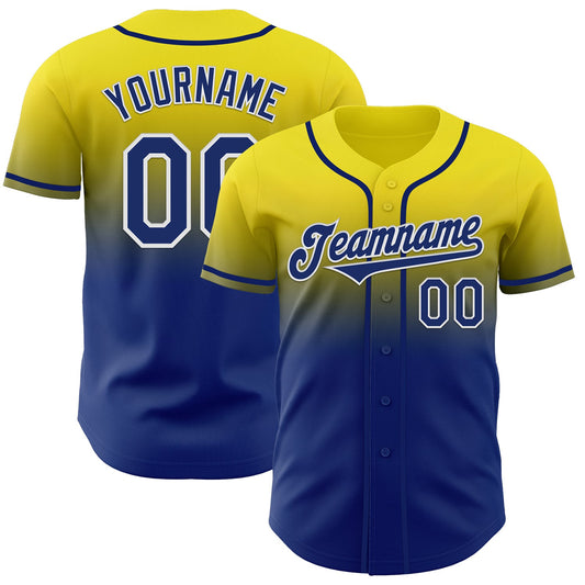 Custom Light Yellow Royal-White Authentic Fade Fashion Baseball Jersey - Sky-Custom