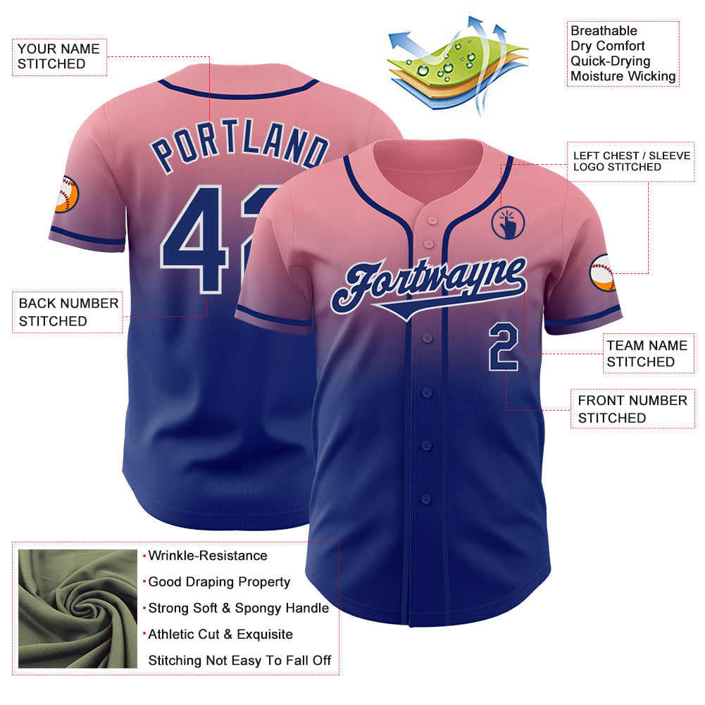 Custom Medium Pink Royal-White Authentic Fade Fashion Baseball Jersey - Sky-Custom