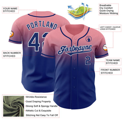 Custom Medium Pink Royal-White Authentic Fade Fashion Baseball Jersey - Sky-Custom