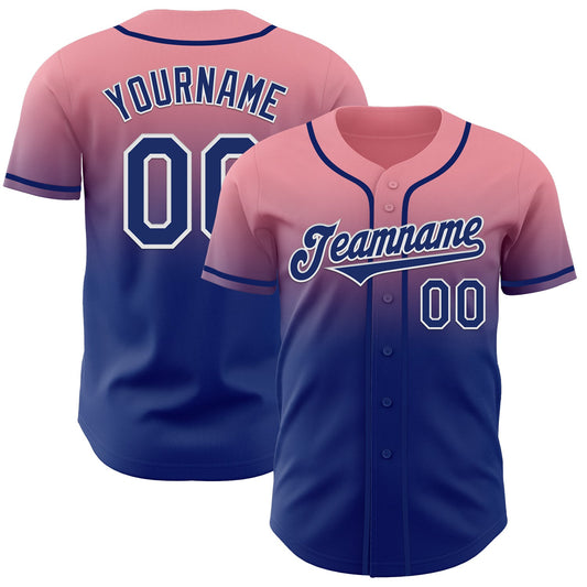 Custom Medium Pink Royal-White Authentic Fade Fashion Baseball Jersey - Sky-Custom