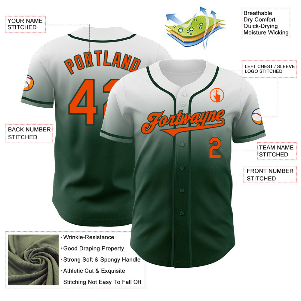 Custom White Orange-Green Authentic Fade Fashion Baseball Jersey - Sky-Custom