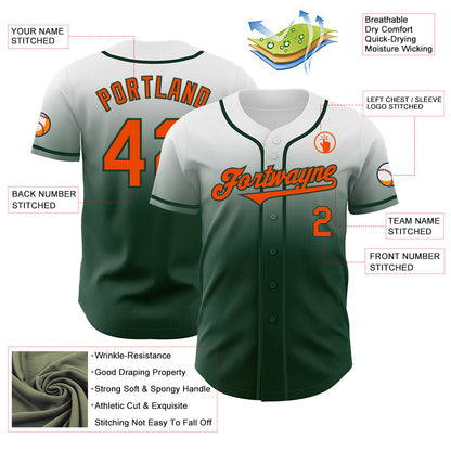 Custom White Orange-Green Authentic Fade Fashion Baseball Jersey - Sky-Custom