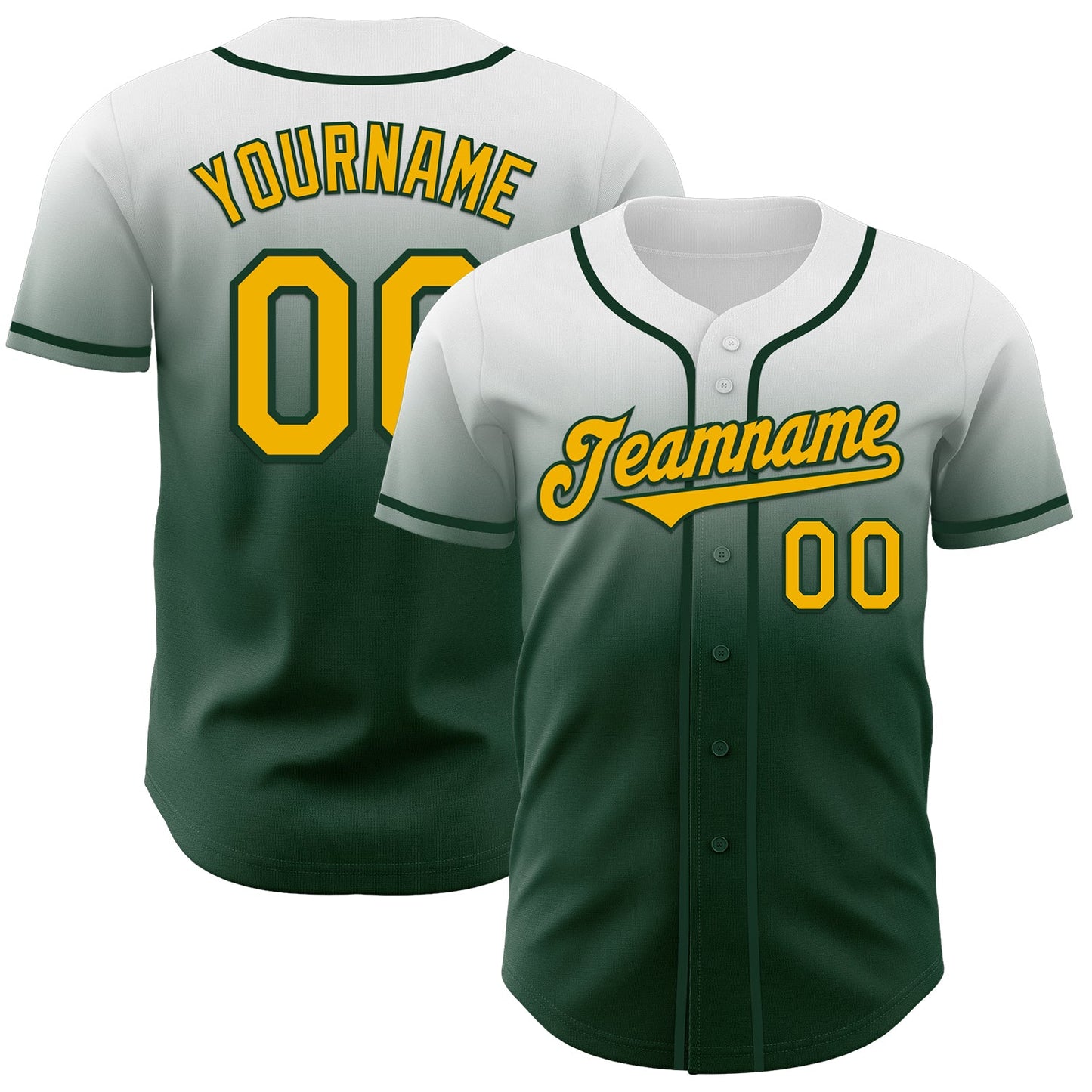 Custom White Gold-Green Authentic Fade Fashion Baseball Jersey - Sky-Custom