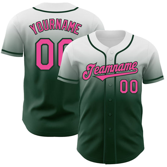 Custom White Pink-Green Authentic Fade Fashion Baseball Jersey - Sky-Custom